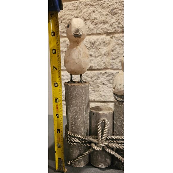 Two Seagulls on Wood Pier Posts Hand Made Figurine Decor Nautical Maritime Rope - Picture 9 of 14